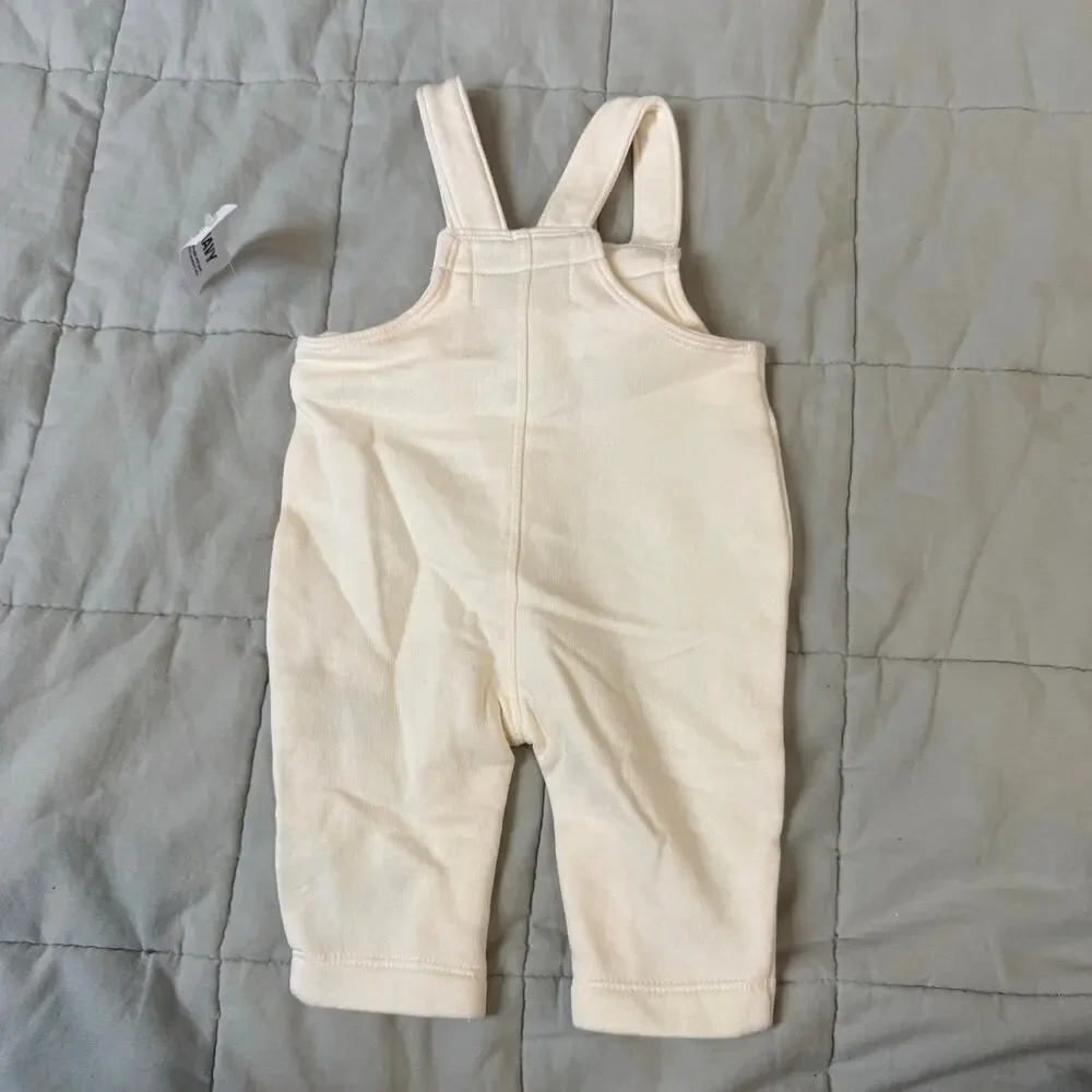 NWT Old Navy Fleece Overalls Soft Romper Baby Boy Girl 0-3 Months Cream Ivory